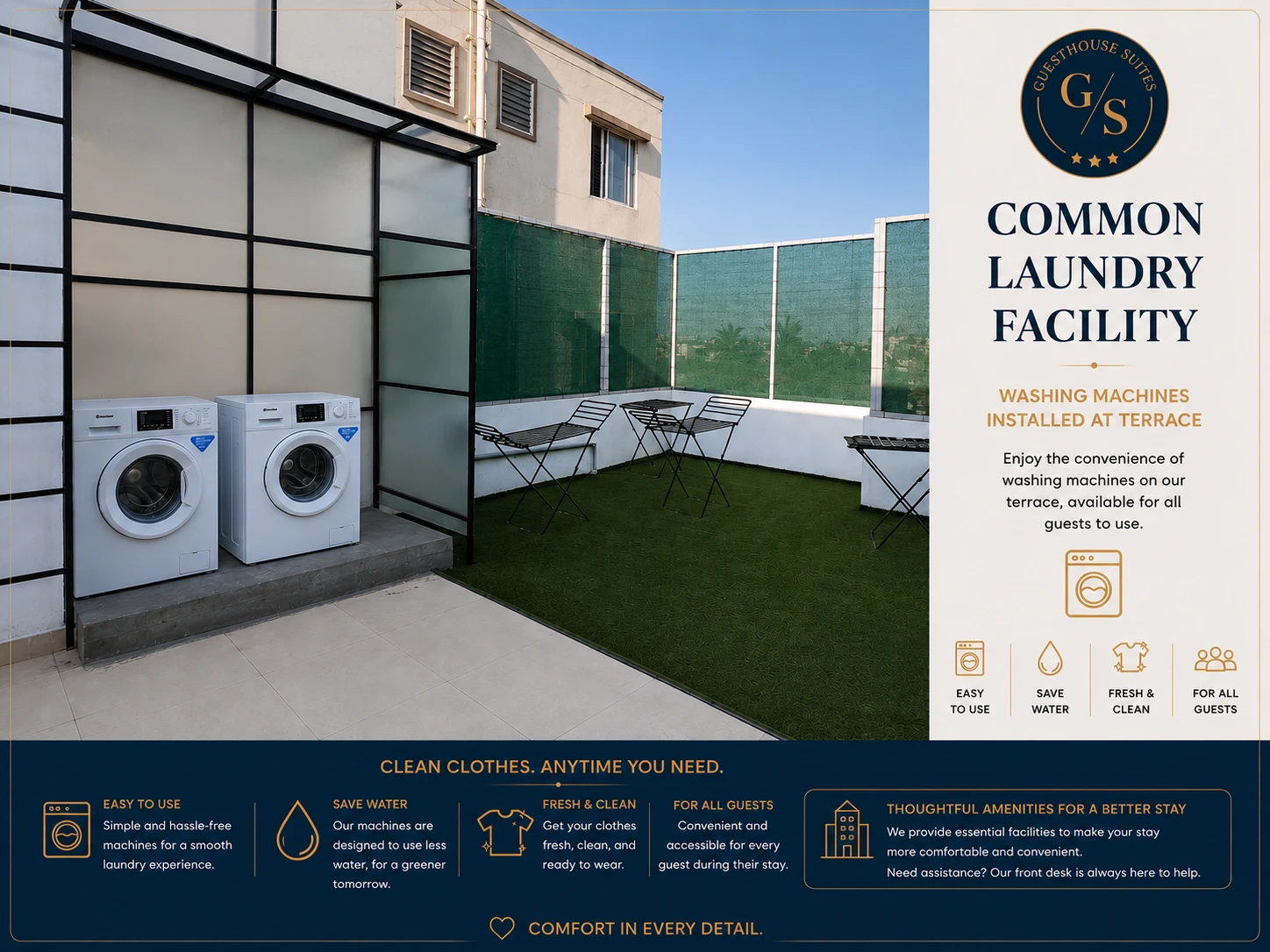 Terrace common laundry facility with washing