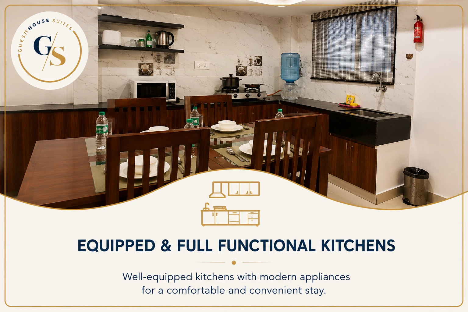 Fully equipped and functional kitchen facilities at Guest House Suites Bangalore