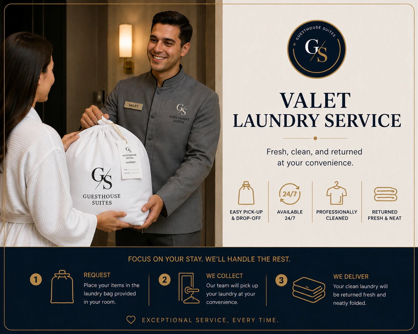Professional valet laundry service with pickup and delivery at Guest House Suites Bangalore