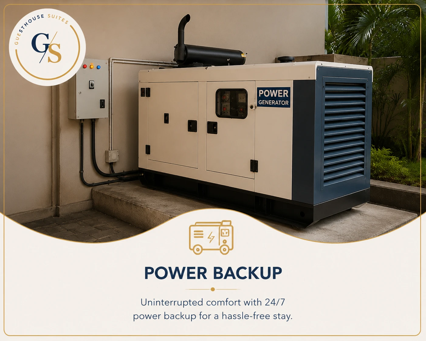 Reliable full-property power backup generator at Guest House Suites Bangalore